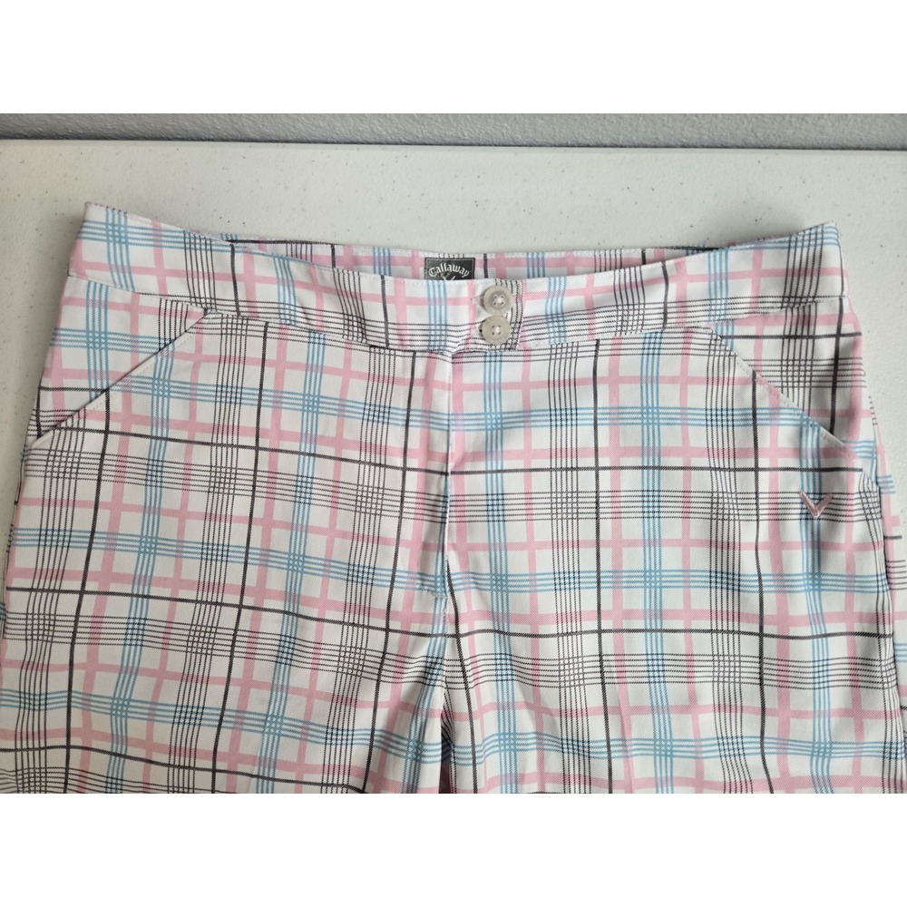 Callaway Women's 10 Pastel Blue Pink White Plaid Moisture Wicking Golf Shorts - Picture 7 of 16
